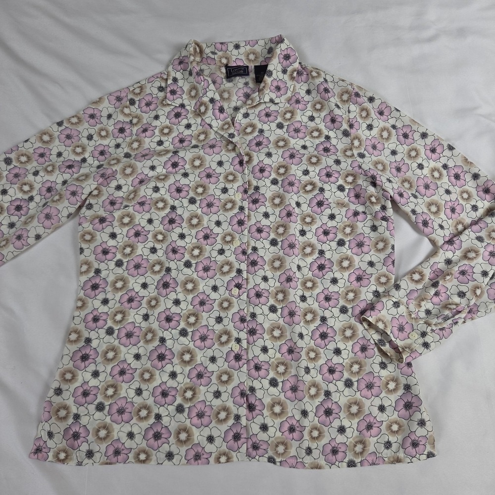 Laura Scott Blouse geometric floral Muted Cream W/ Pink Brown Size 10